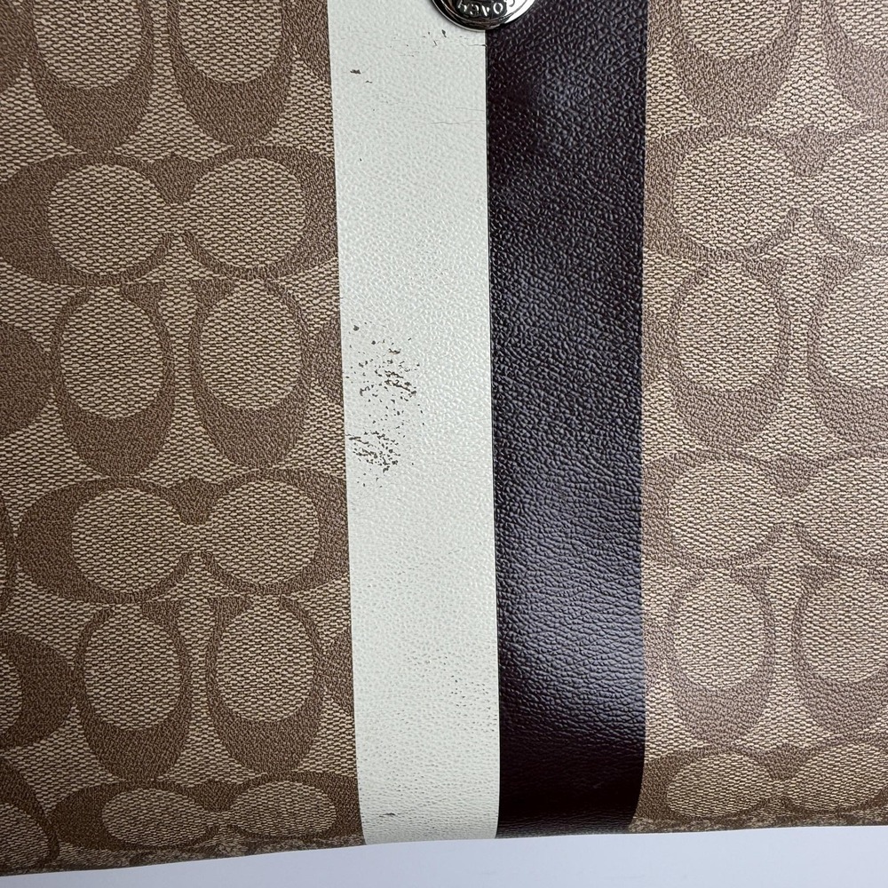 Coach Signature Stripe Diaper Bag Tote Brown Canvas Large Changing Pad - Picture 2 of 13